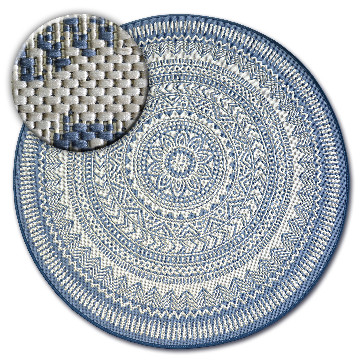 Modern Sisal Blue Cream Circle Carpet, Round Rug Blue